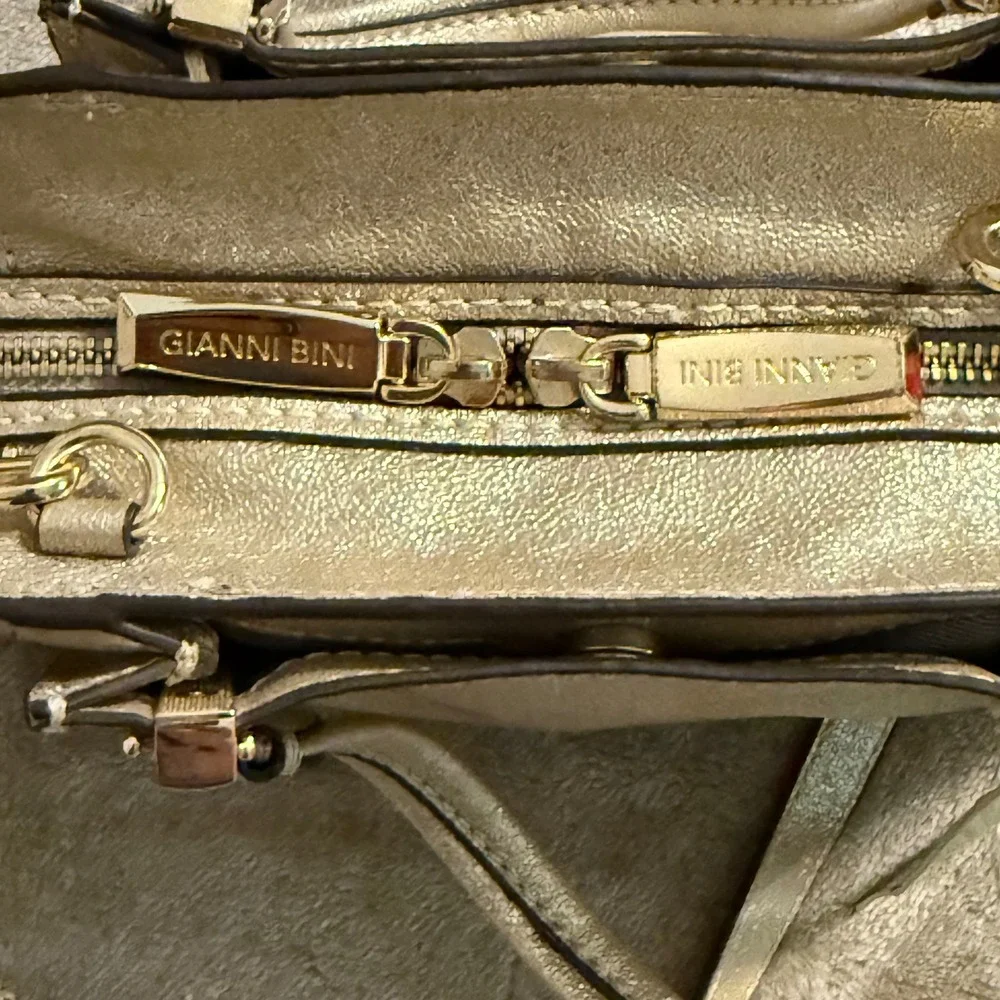 Gianni Bini Metallic Gold Mini Satchel Crossbody Handbag Gold Tone Hardware NEW